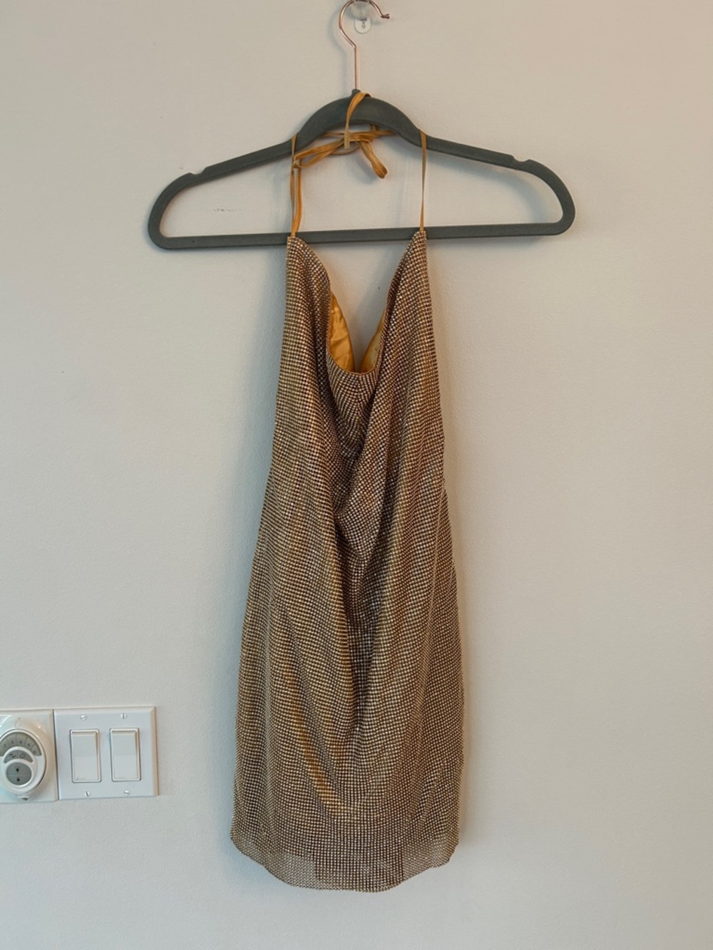 12th Tribe Metallic Gold Halter Mini Dress